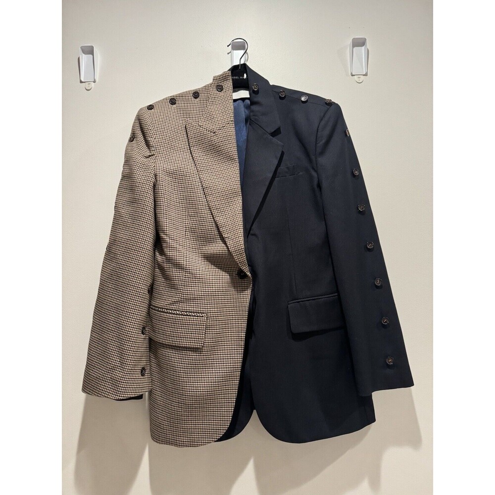 $1275 pushBUTTON Convertible Navy Brown Plaid Check Classic Wool Blazer Jacket